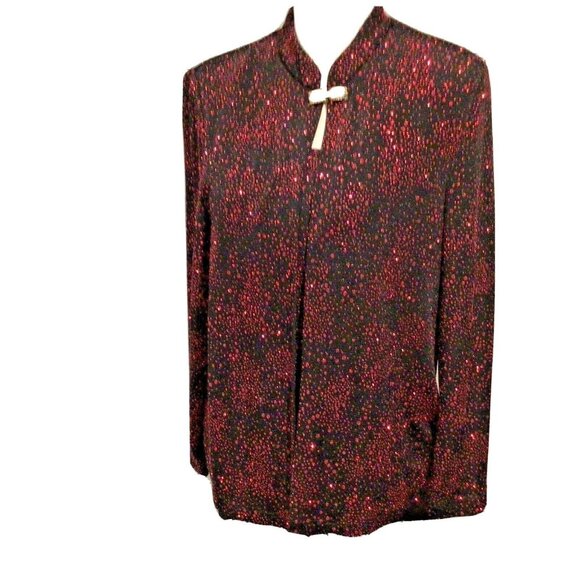 R & M Collection Women Knit Top Jacket Combo Blk Red Sparkle Evening Sweater Med - Picture 1 of 12